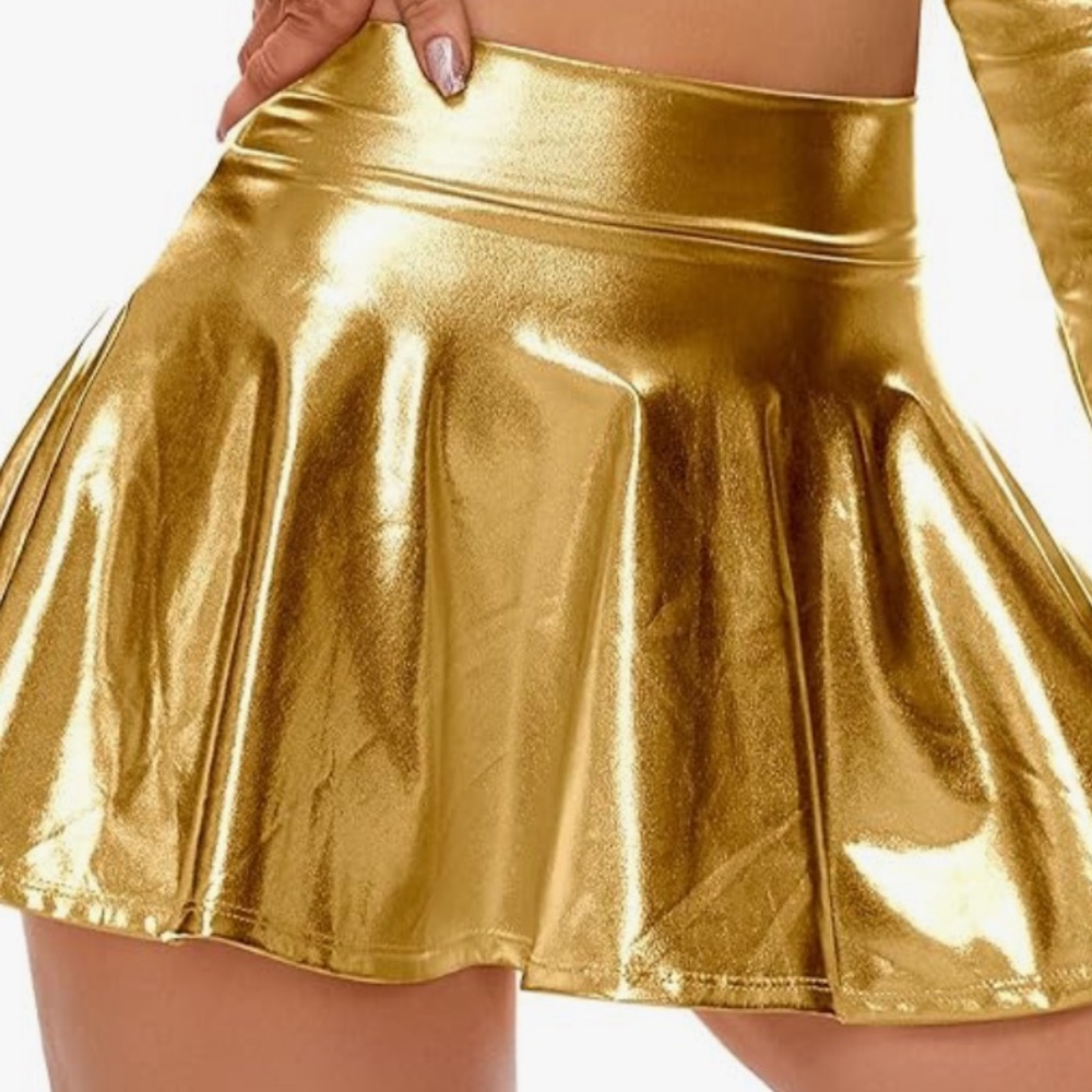 Rave Festival Gold Metallic Skirt + Bikini Set